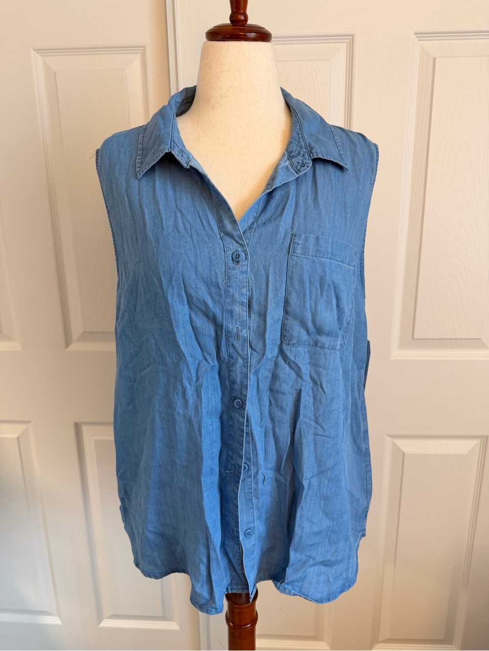 Time and Tru Light Blue Sleeveless Button-Up Blouse